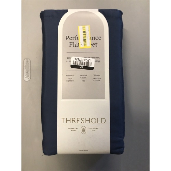 Threshold Full Flat Sheet‎ Smooth Cotton Sateen Metallic Blue Flat Sheet - Picture 1 of 2